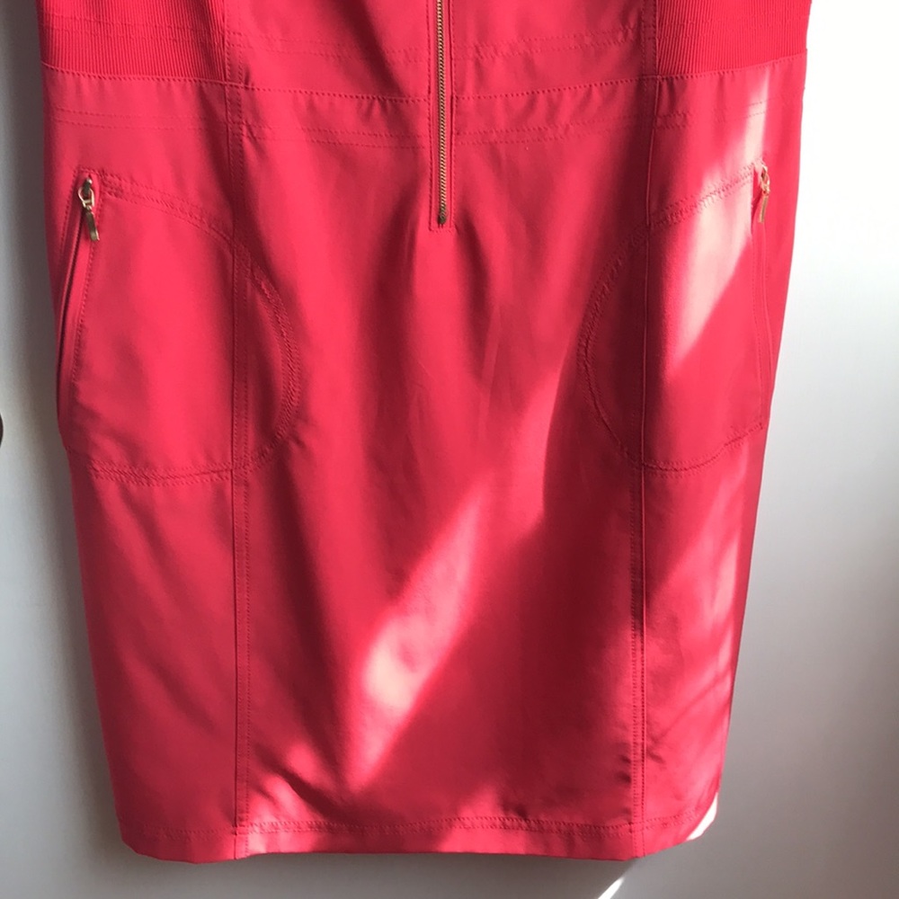 Chico’s Coral Shirt Dress Zip Front Utility Dress Easy care size 1.5 /M/10 Midi - Picture 7 of 11